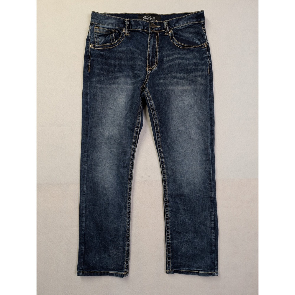 True Luck‎ Mens Jeans 34 x 32 Straight Leg Embroidered Dark Wash Blue